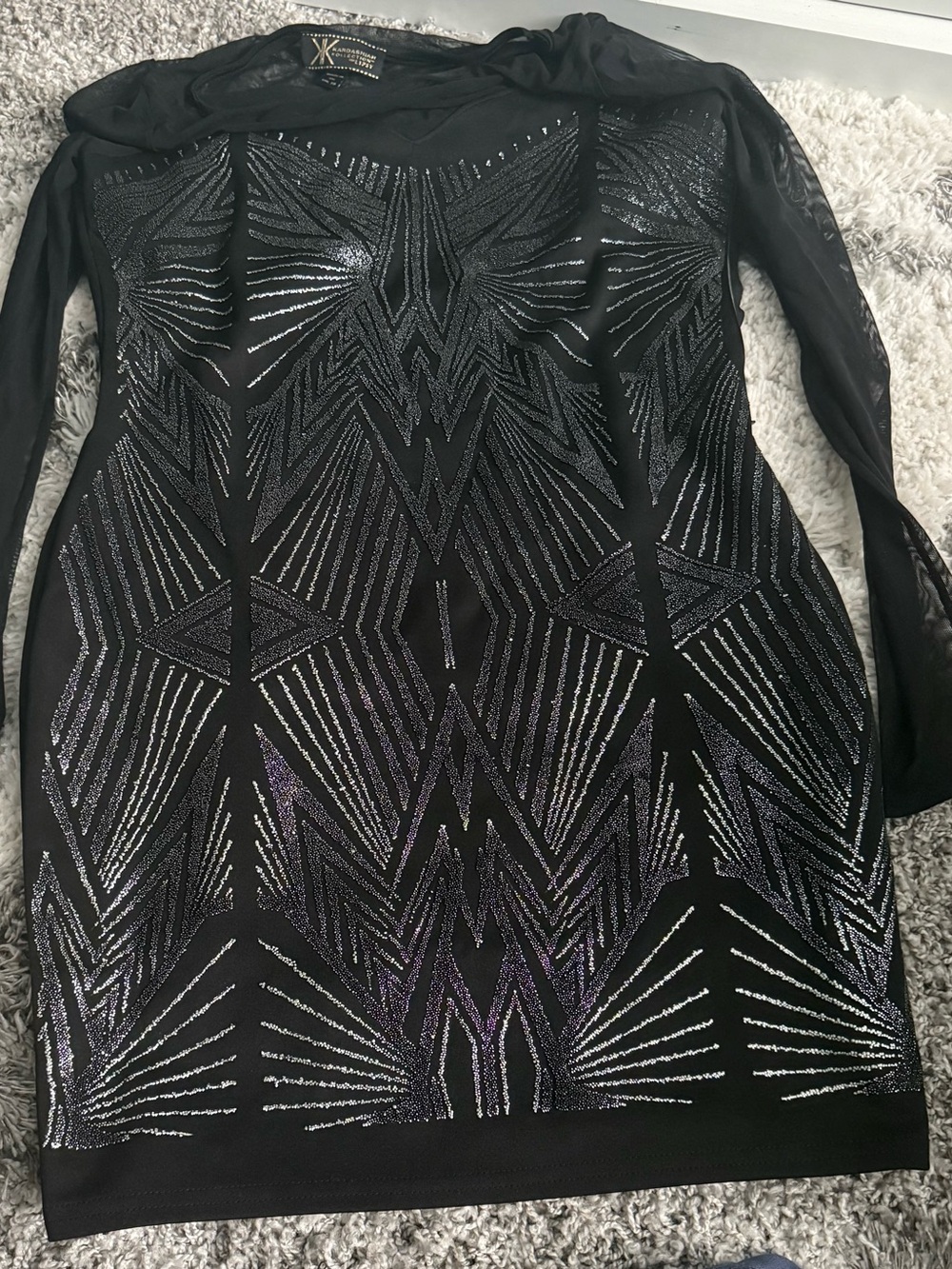 Kardashian Kollection Black Long-Sleeve Sequined Bodycon Dress